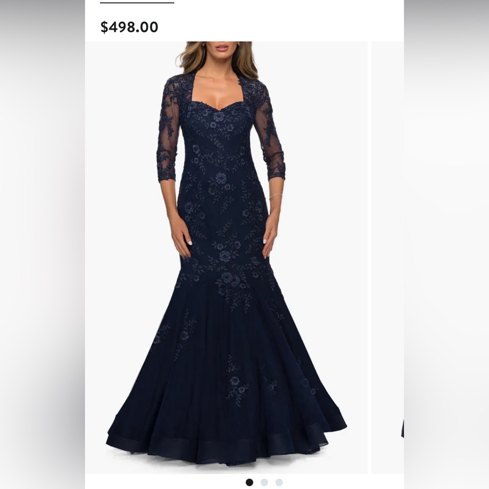 La Femme Midnight Blue Lace Long Sleeve Dress Item# 10629678